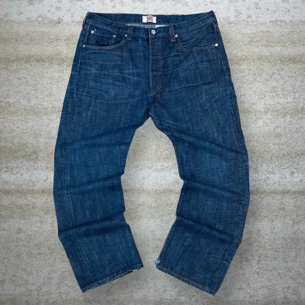 Vintage Y2K Levis Jeans 501 38x30 Regular Straight Leg Fit Dark Wash Button Fly